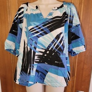 ANA blue black white striped top, M